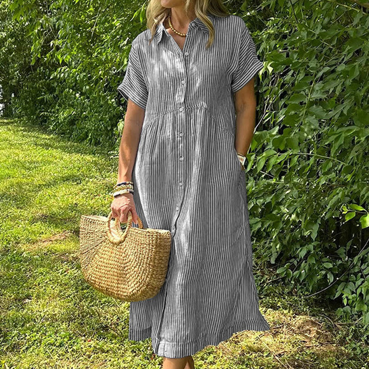 Relaxed Striped Cotton Linen Shirt Dress
