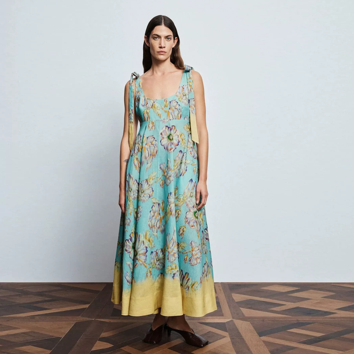 Artisan Tie-Shoulder Botanical Print Maxi Dress