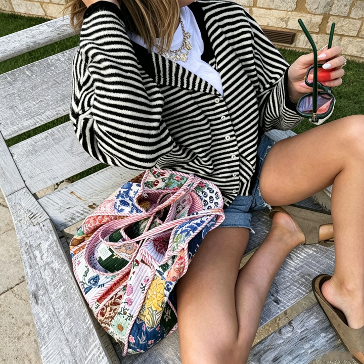 Striped Button-Up Knit Cardigan