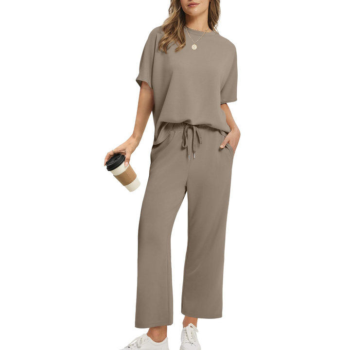 Round Neck Top &amp; Wide Leg Pants Set