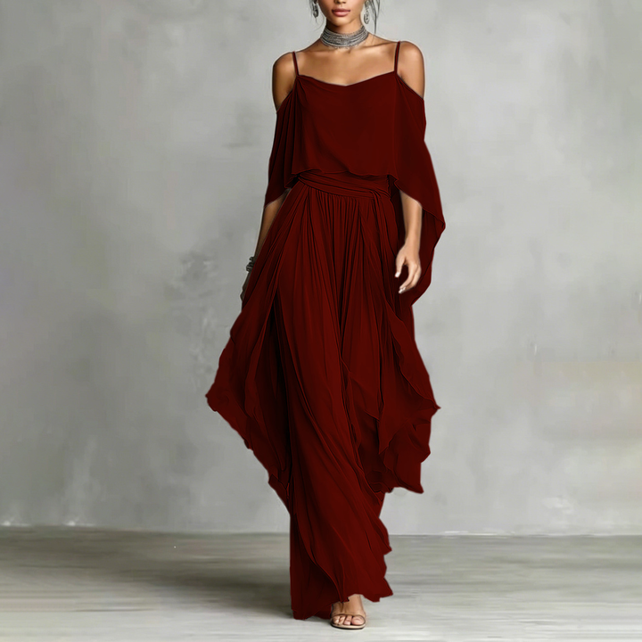 Elegant Off-Shoulder Chiffon Resort Jumpsuit