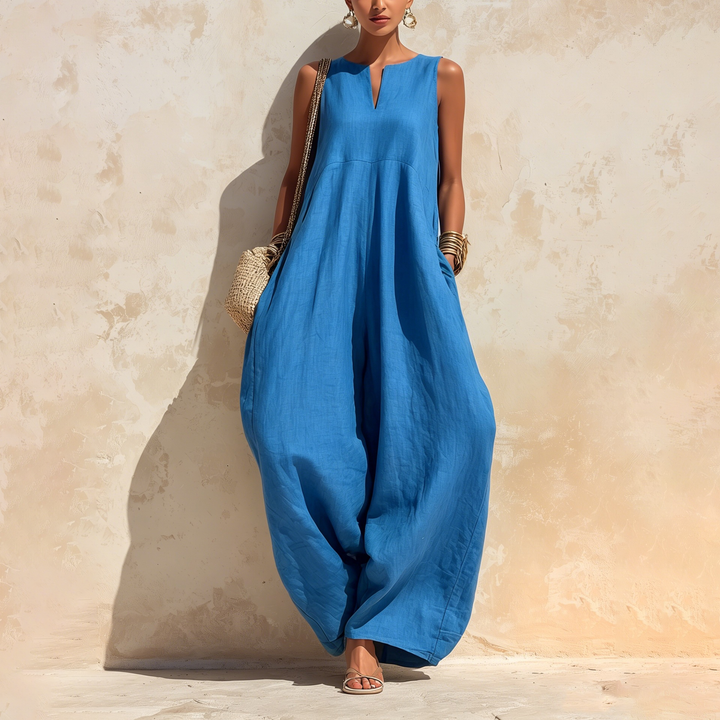 Minimalist V Neck Wide Leg Jumpsuit