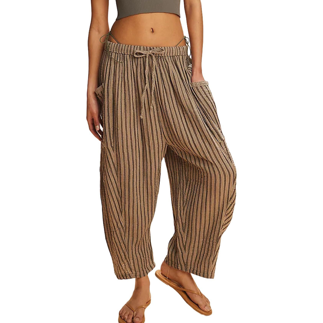 Relaxed Striped Cropped Straight Leg Pants