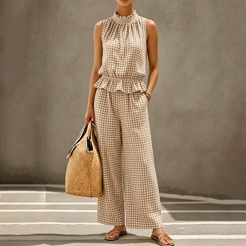 Elegant Sleeveless Straight Leg Pants Set