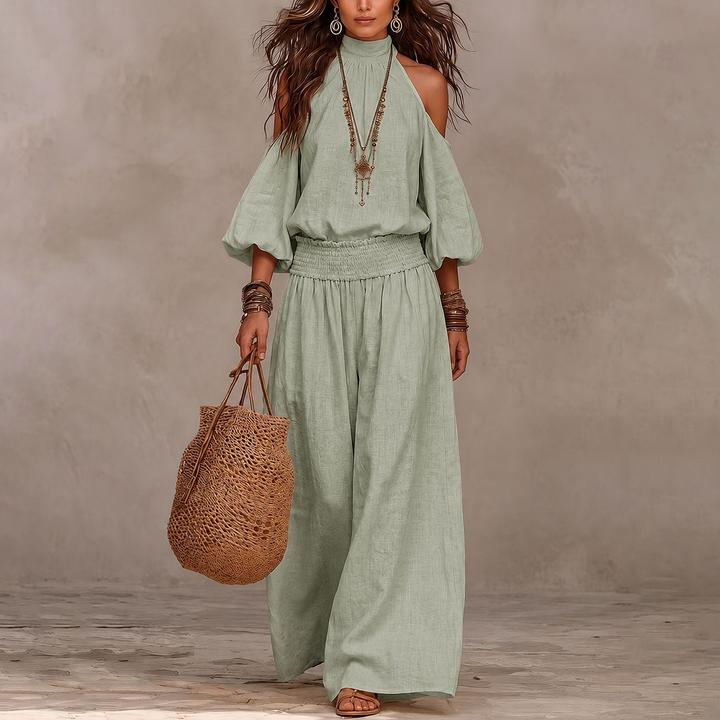 Boho Cold Shoulder Wide Leg Pants Set