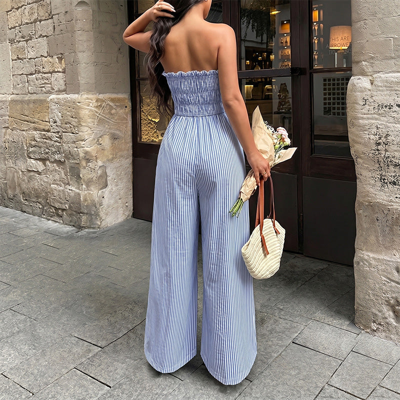 Striped Strapless Wide Leg Jumpsuit