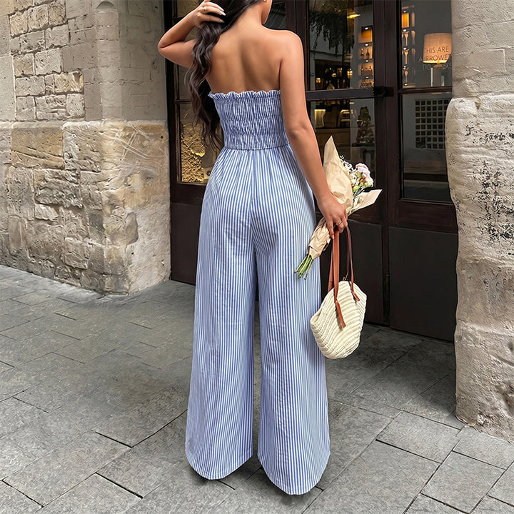 Striped Strapless Wide Leg Jumpsuit