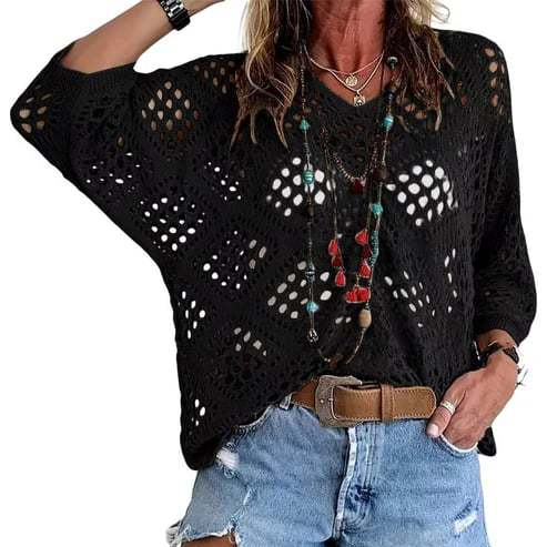 Open Knit Batwing Sleeve Cover-Up