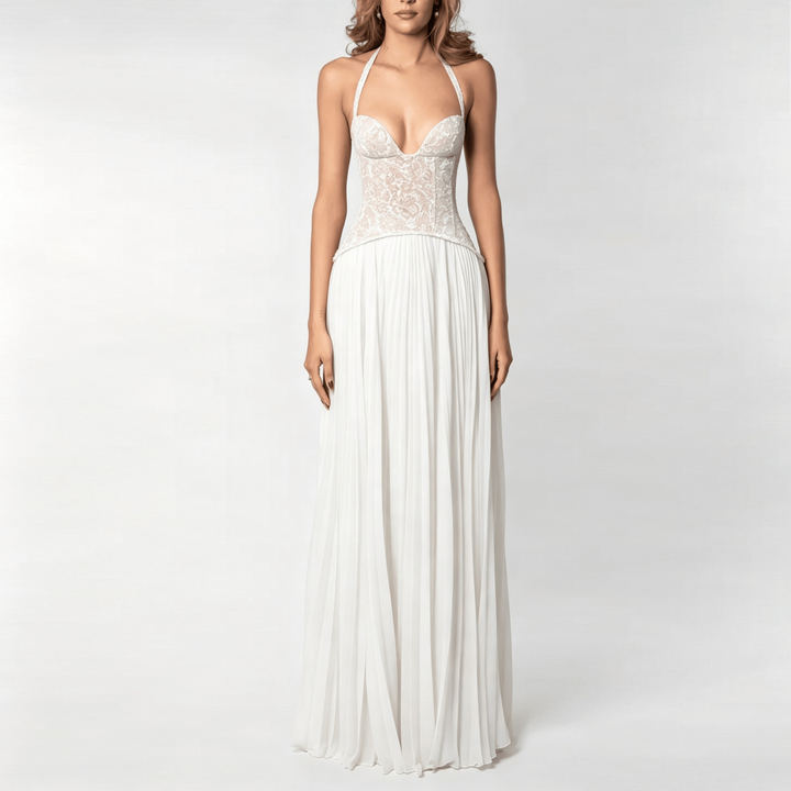 Elegant Halter Pleated Maxi Dress