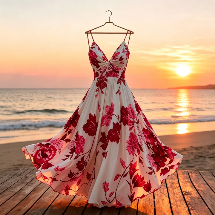 French Tropical Floral Maxi Dress