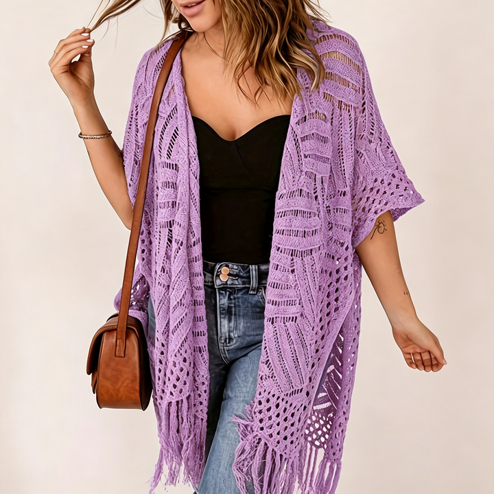 Bohemian style crochet tassel cover-up