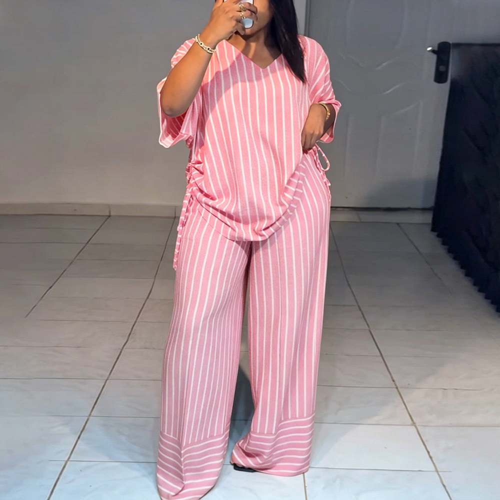 Relaxed Striped Wide Leg Pants Set