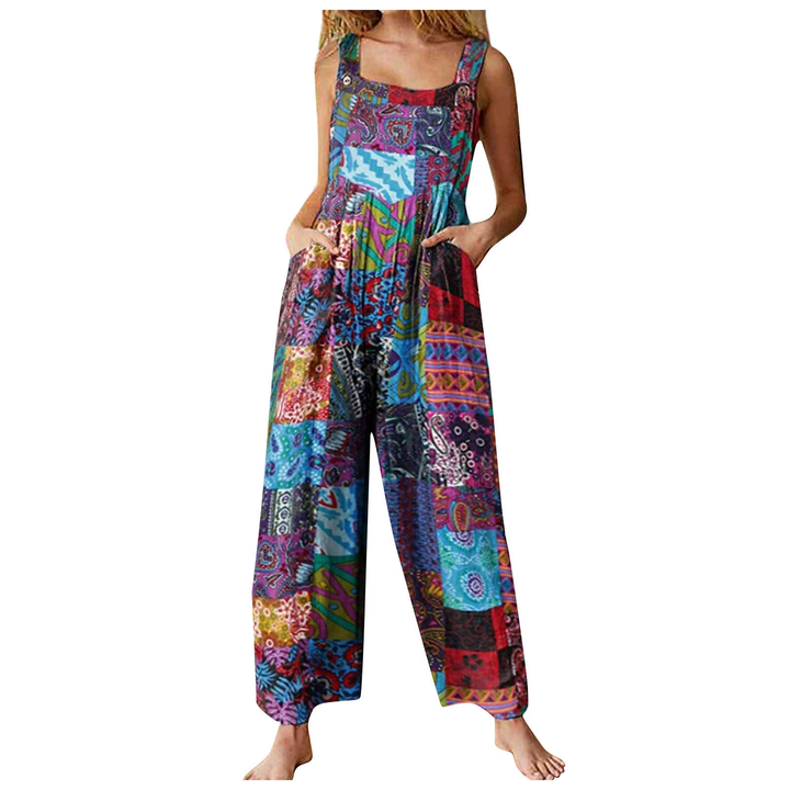 Bohemian Print Wide Leg Jumpsuit with Pockets