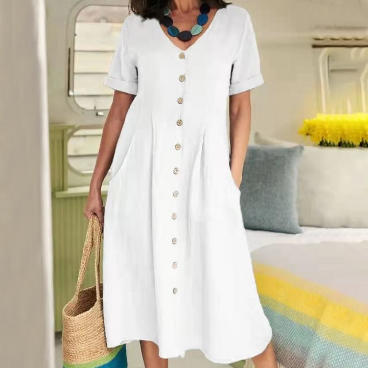 Linen Blend Relaxed Fit Midi Dress