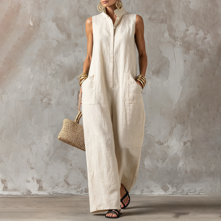 Casual vacation style jumpsuit, sleeveless wide-leg jumpsuit