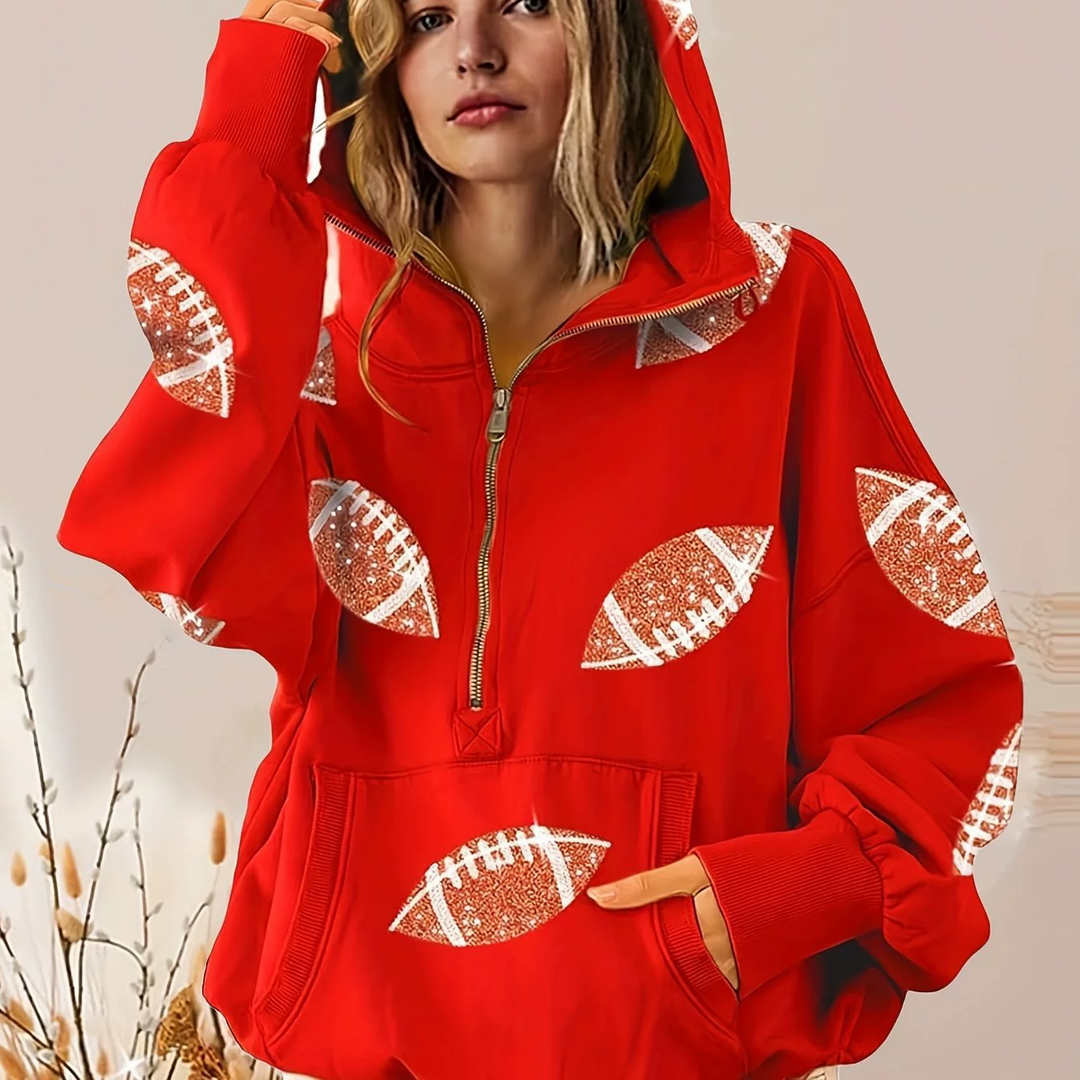 Graphic Half Zip Oversized Hoodie