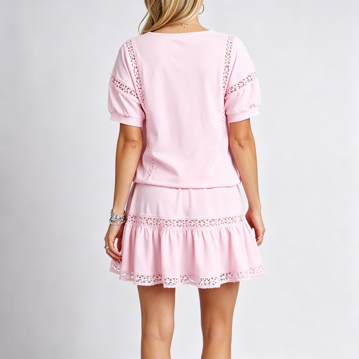 Lace Trim Cutout Short Sleeve &amp; Shorts Lounge Set