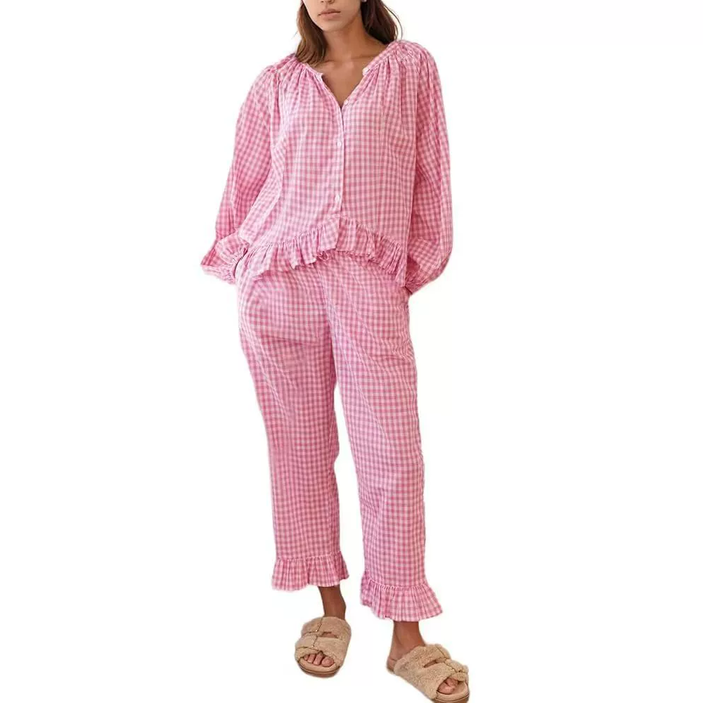 French Gingham Two Piece Pants Set