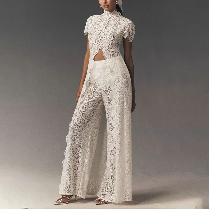 Elegant Floral Lace Wide Leg Jumpsuit