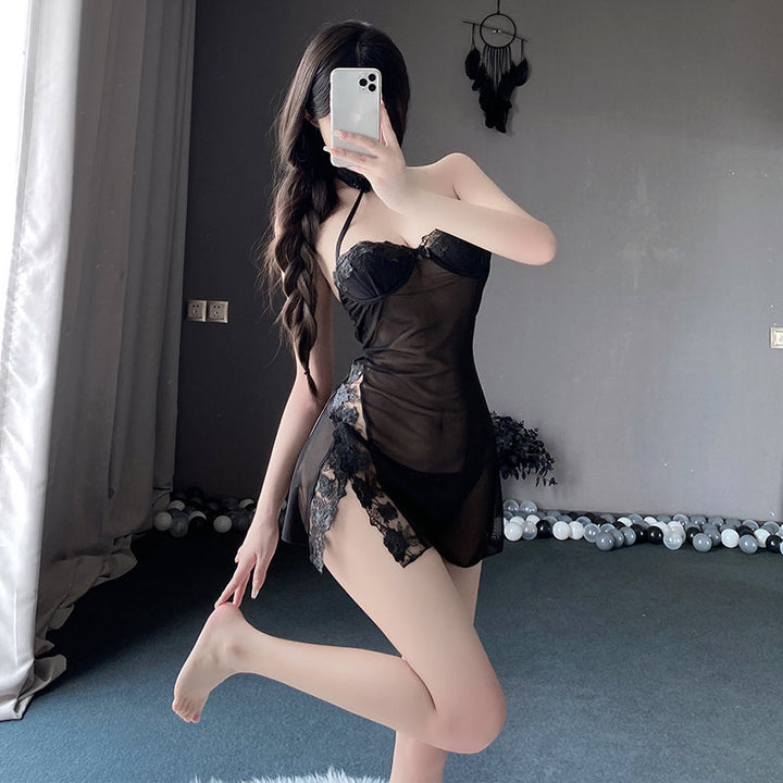 See-through sexy lace pajamas set