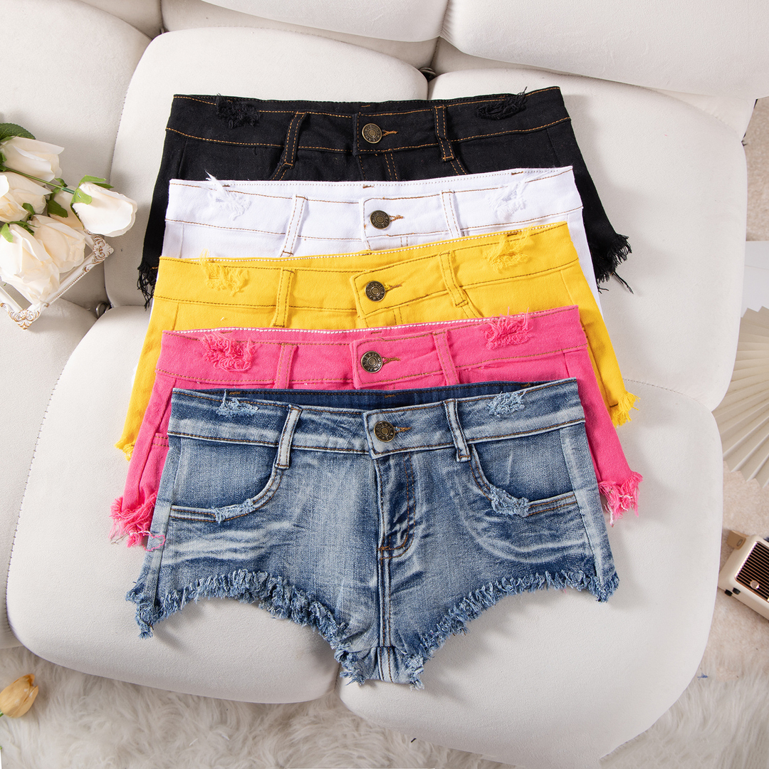 Low Rise Distressed Denim Shorts
