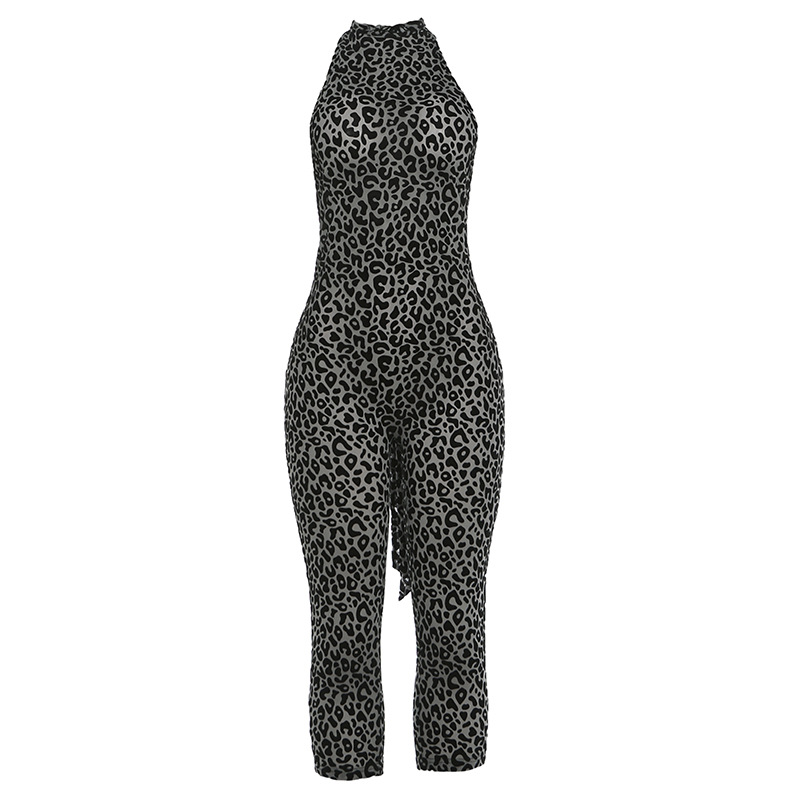 Women’s Leopard Print Bodycon Jumpsuit – Backless Design