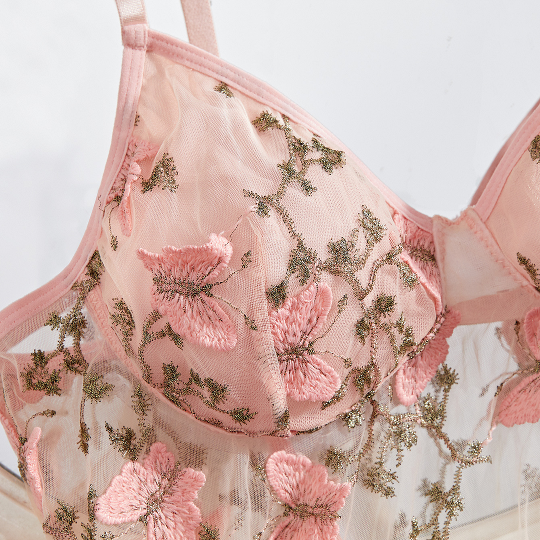Women’s Butterfly Embroidered Nightdress Set – 2-Piece