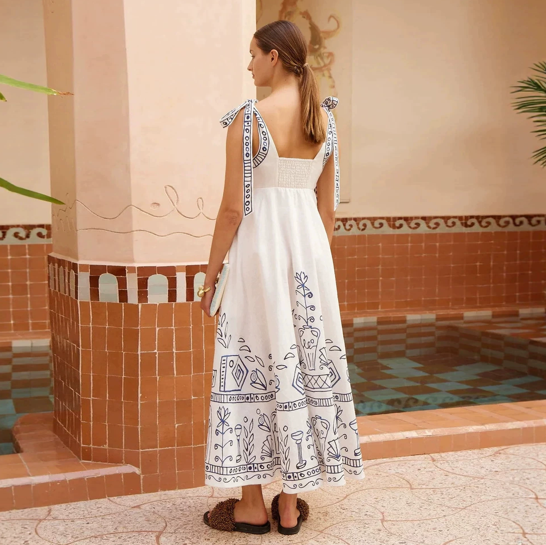 Artisan Tie-Shoulder Botanical Print Maxi Dress