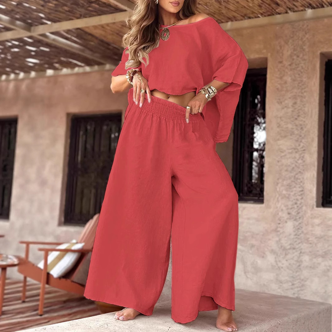 Women’s 2-Piece Set – Loose Top &amp; Wide-Leg Pants