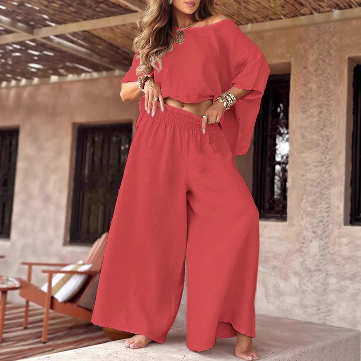 Women’s 2-Piece Set – Loose Top &amp; Wide-Leg Pants