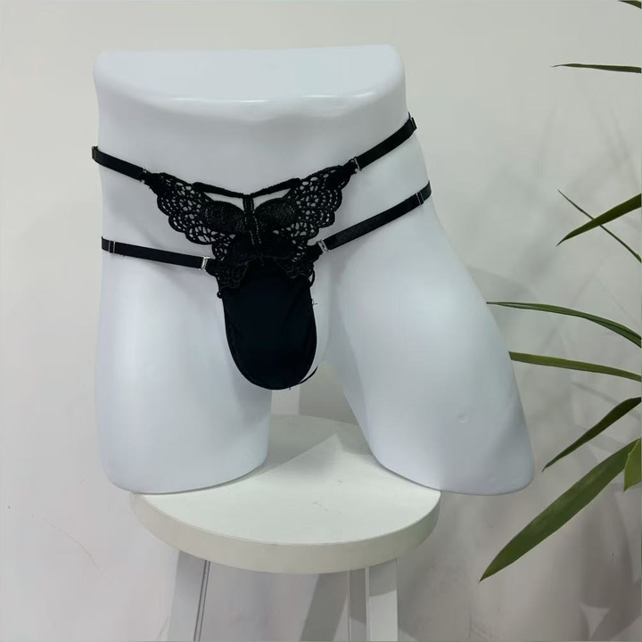 Men’s Lace Thong – Sheer Floral Detail