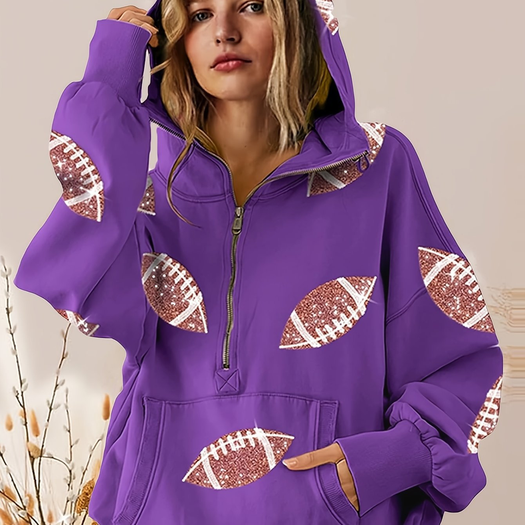 Graphic Half Zip Oversized Hoodie