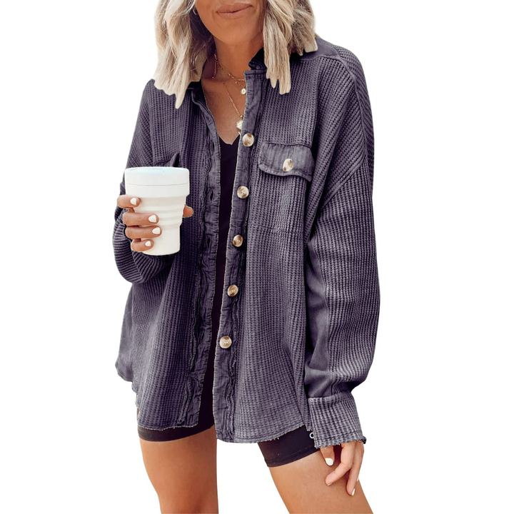 Casual collared pocket irregular shirt jacket for women