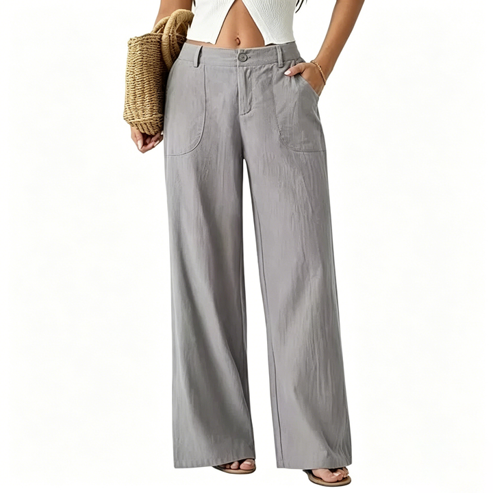 Linen Blend Mid Rise Wide Leg Pants