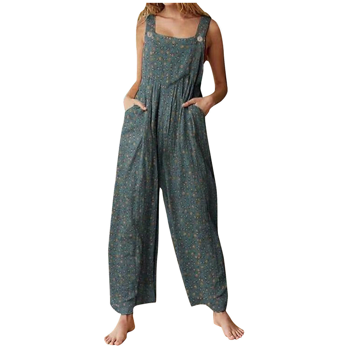 Bohemian Print Wide Leg Jumpsuit with Pockets