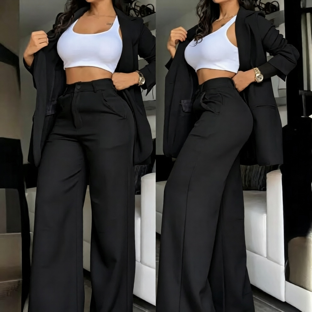 Chic Blazer &amp; Wide-Leg Pants Set