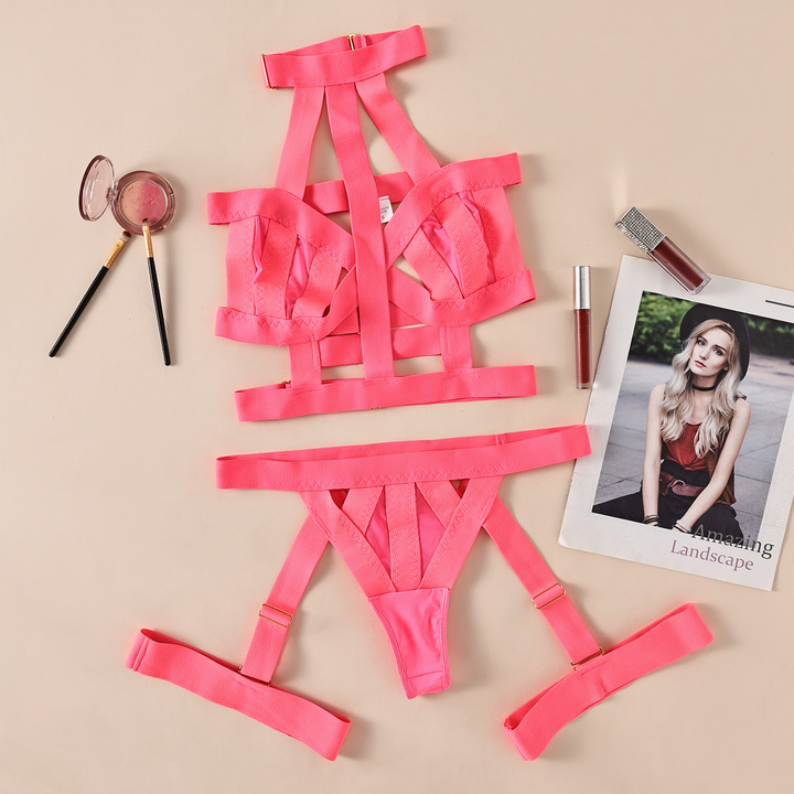 Women’s Strappy Cutout Halter Lingerie Set