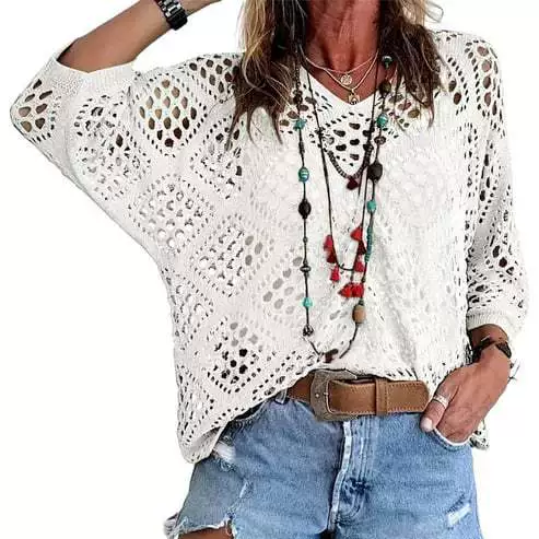 Open Knit Batwing Sleeve Cover-Up