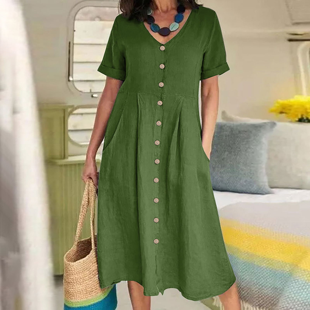 Linen Blend Relaxed Fit Midi Dress