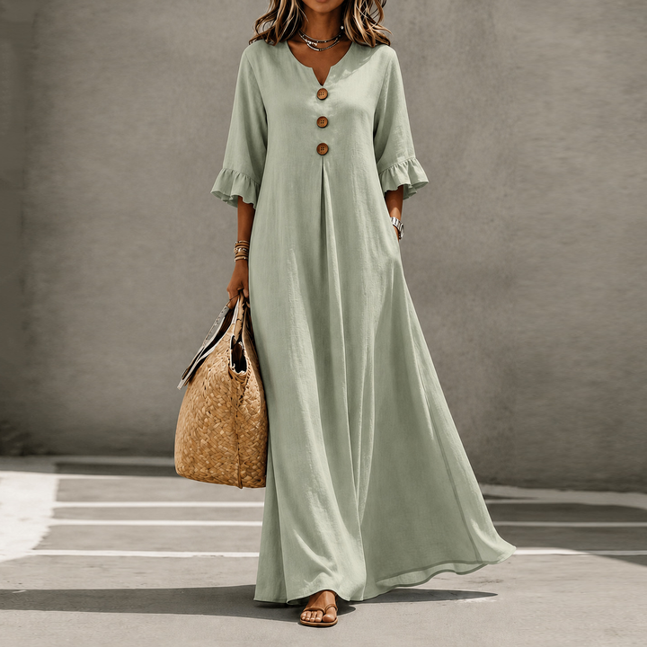 Relaxed Linen Blend Henley Maxi Dress