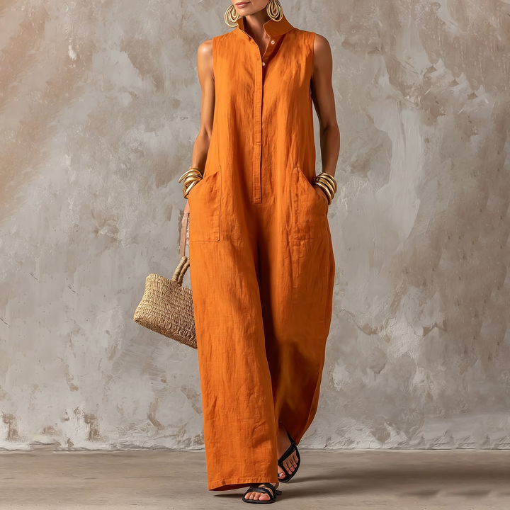 Casual vacation style jumpsuit, sleeveless wide-leg jumpsuit