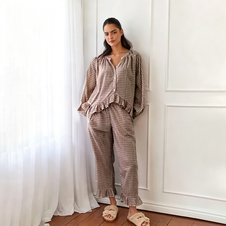French Gingham Two Piece Pants Set
