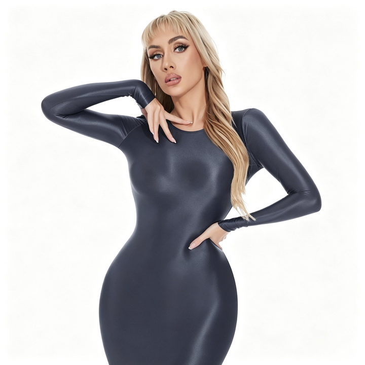 Glossy Bodycon Midi Dress