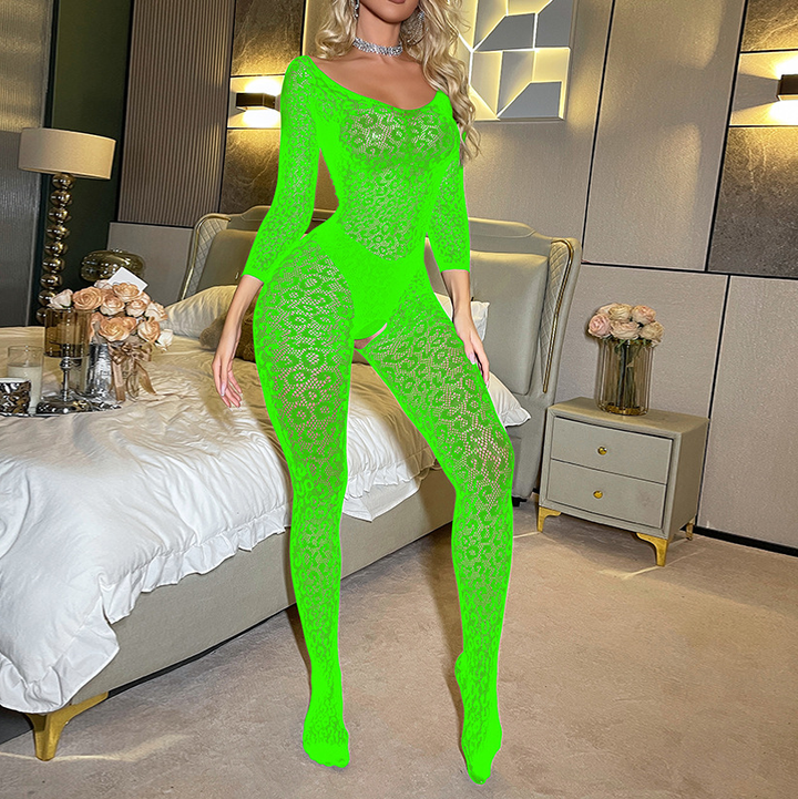 Women’s Off-Shoulder Lace Bodystocking – Sheer Design