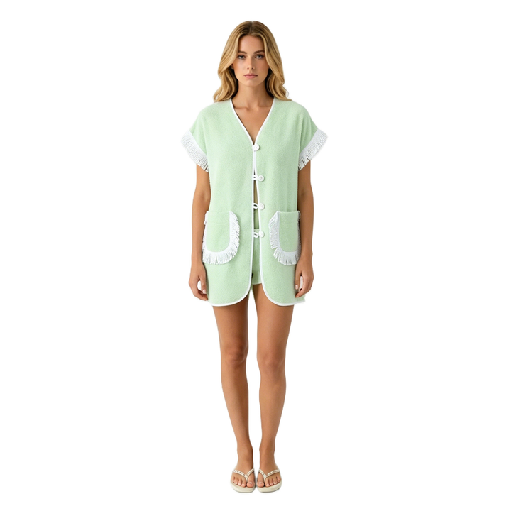 Contrast Trim Knit Cardigan &amp; Shorts Set