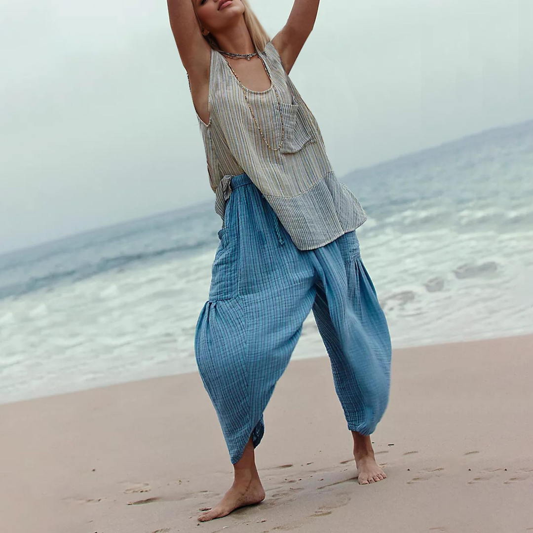 Relaxed Striped Cropped Straight Leg Pants