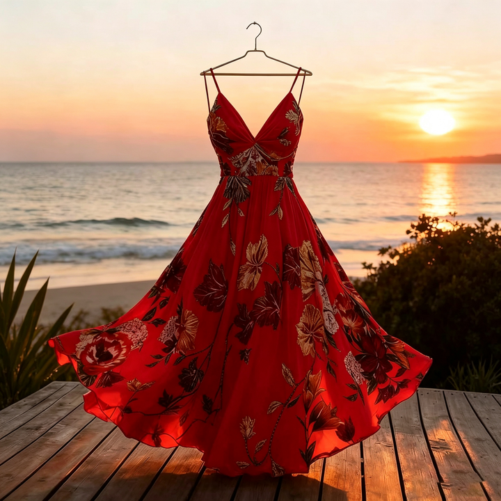 French Tropical Floral Maxi Dress