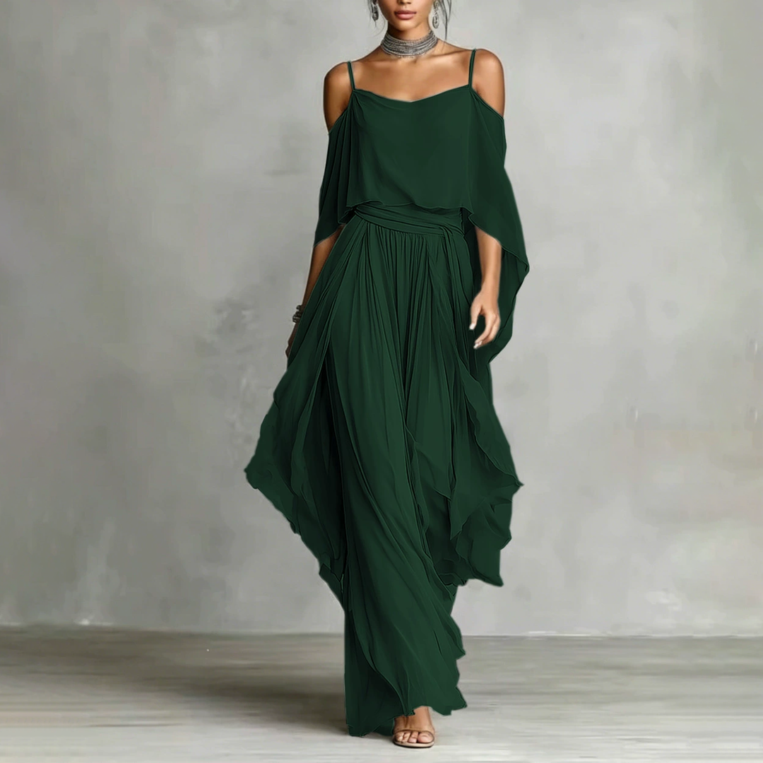 Elegant Off-Shoulder Chiffon Resort Jumpsuit