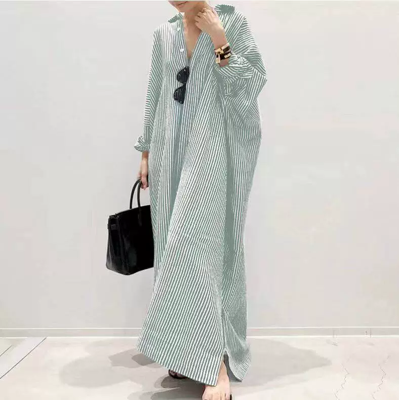 Relaxed Oversized Striped Shirt Dress