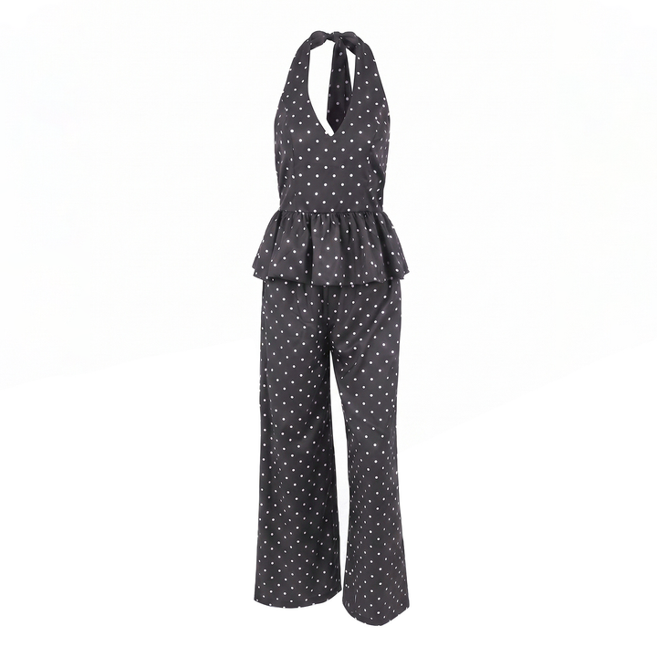 French Polka Dot Wide Leg Pants Set